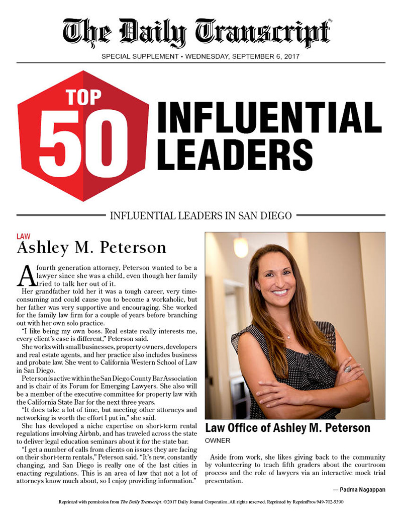 Featured image for “Honored to be Named as one of the Top 50 Influential Business Leaders in San Diego by the Daily Transcript”